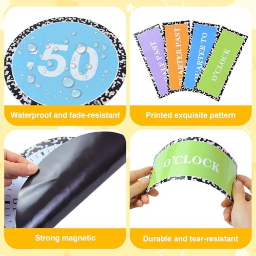 19 Pcs Telling Time Bulletin Board Kits Magnetic Learning to Tell Time Teaching Clock with Practice Clock Number Cutouts Labels Composition Classroom Decor for Kids Student Elementary Math Must Haves - Image 3
