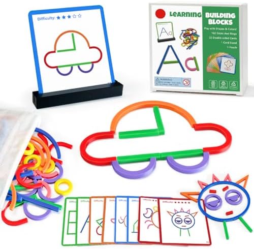STEM Toys for Creative Learning Sticks & Rings Shape Building Blocks 160PCS Pattern Blocks Puzzle Educational Resources Montessori Toys for Preschool and Kindergarten Girls and Boys Ages 5+ by NONSOMPLE
