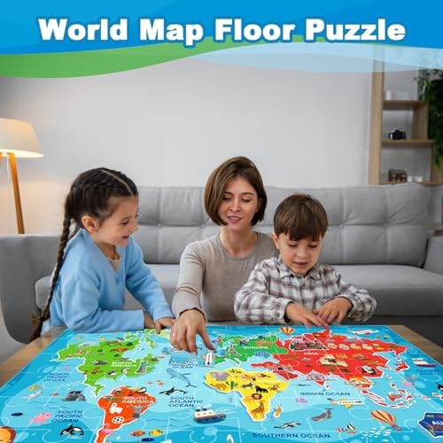 48 Pcs World Map Puzzle for Kids, Floor Puzzles for Kids Ages 4-8 - Image 5