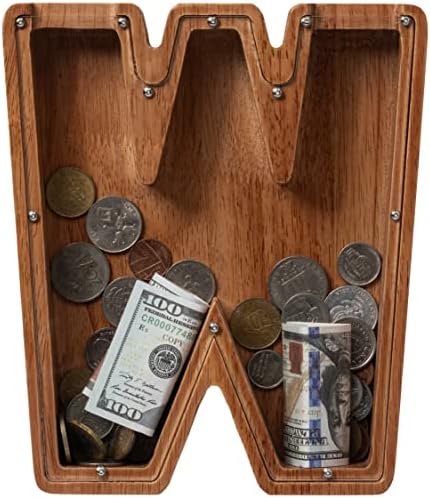ladenk 12 Inch Extra Large Wooden Kids Letter Piggy Bank - Piggy Bank for Boys Girls - Initial W Bank - Alphabet Money Bank for Birthday by Ladenk