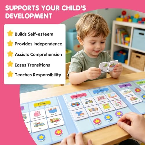 Visual Schedule for Kids, 170 Magnetic Visual Cards & Tri-Fold Magnetic Board, Daily Routine Chart for Autism ADHD, Toddler Morning Bedtime Chore Planner for Home Classroom, Visual Routine Board for Nonverbal Special Needs Children - Image 3