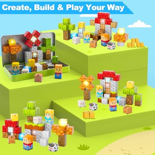 Magnetic Blocks 45 PCS Mini Travel Building Blocks with Iron Case Farm - Image 5