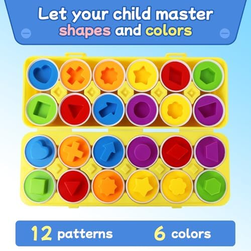 Tinabless Matching Eggs Toys 12 pcs Set Color & Shape Recognition Sorter Puzzle for Toddlers, Christmas Easter Travel Game Early Learning Educational Gift for Year Old Kids - Image 2