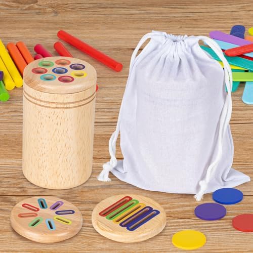 Montessori Toys for 3 4 5 Year Old, 3 in 1 Wooden Color Sorting Toys, Preschool Learning Activities Fine Motor Skills Sensory Toys for Toddlers - Image 7