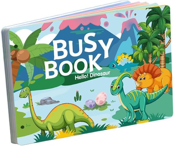 Montessori Busy Book (Dinosaur Theme) – Preschool Learning Activities for Ages 3+, Fine Motor Skills, Interactive Velcro Activity Book, Travel Toy for Kids by BrightM%C5%8D