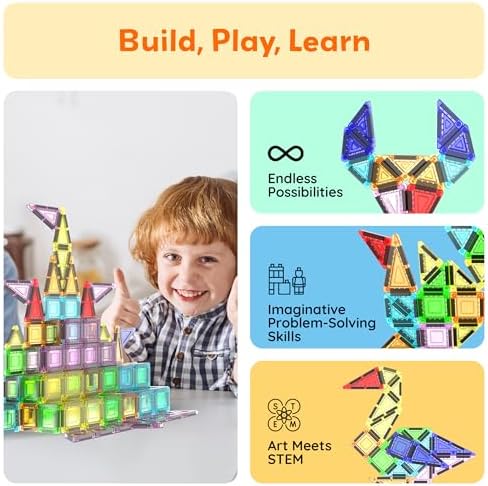 PicassoTiles 65 Piece Magnetic Tiles, STEM Travel Building Set for Kids 3+ - Image 4