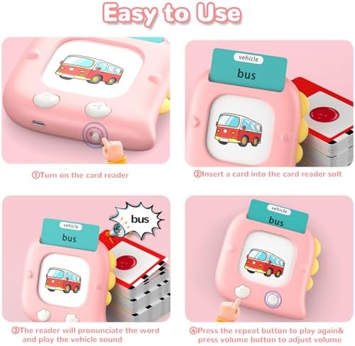 Kidzdo 254 Words Talking Flash Cards for 3 4 5 6 Years Old, Pocket Speech Learning Toys, Birthday Gift for Girls, Pink - Image 2