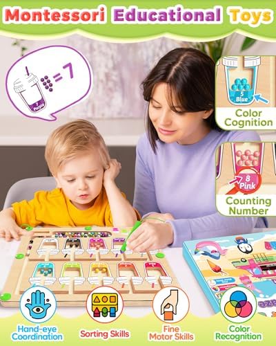 Magnetic Color and Number Maze, Montessori Toys for 2 3 4 Year Old - Cups - Image 3