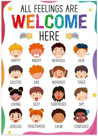 BIZIBAFF Feelings Chart Poster for Kids Toddlers - Emotions Learning Poster Educational Preschool Posters for Classroom Bulletin Board Decorations Back To School Teacher Supplies by BIZIBAFF