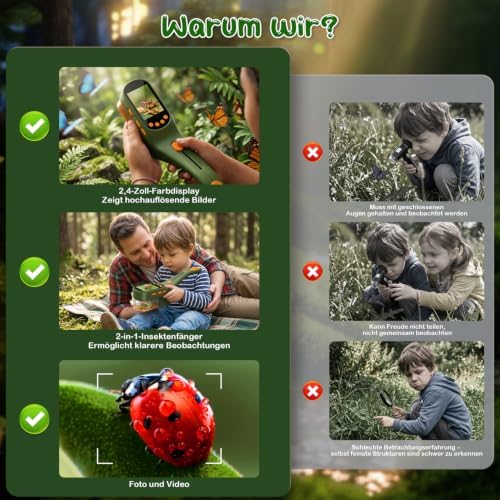 CIMELR Bug Catcher for Kids with 2.4" Screen, 500X Digital Microscope, 1080P Photo/Video, 1000mAh Battery, 8 LED, PC Real-Time Imaging, STEM Nature Toy & Gift for Boys Girls Ages 3-12 - Image 3
