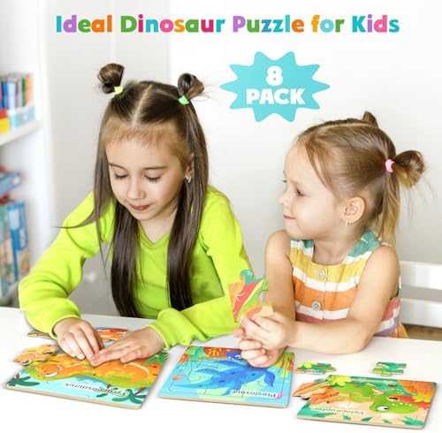 Zeoddler Wooden Puzzles for Toddlers, 8 Pack Dinosaur Jigsaw Puzzles for Kids3-5, 9 Pieces Preschool Learning Activities, Learning & Educational Puzzles, Gift for Boys, Girls - Image 6