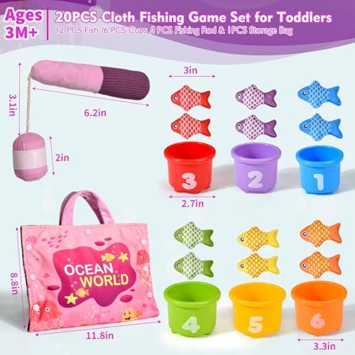 Montessori Toys for 1 Year Old Girl Gifts, Pink Cloth Fishing Toy for Toddler 1-3, Fine Motor Skills Toy Sorting Learning Baby Toys 6-12-18 Months, Toddler Toys for Baby Easter Gifts - Image 6