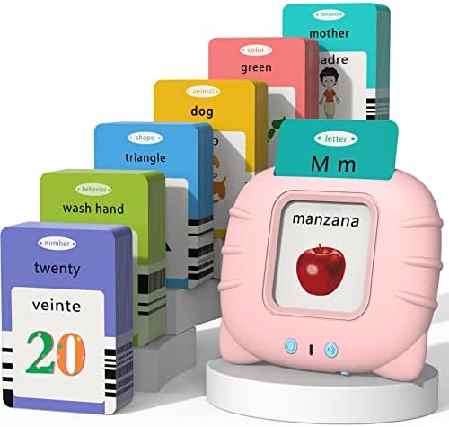 Startcan Spanish & English Talking Flash Cards for Toddlers 1 2 3 4 5 6, Audible Toys for Kids to Learn Spanish - 258 Cards and 516 Words(Pink) by Startcan
