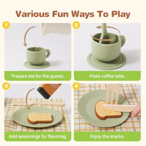 Youuys Tea Party Set for Toddlers 3-5, Wooden & Silicone Pretend Play Tea Set with Desserts, Table Decor Board & Basket, Garden Tea Party Toy for Girls Boys, Birthday Gift for Kids Ages 3+ - Image 5