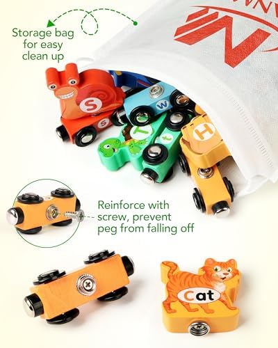 Vanmor Wooden Alphabet Train Set for Toddlers 3-5, Magnetic Animal ABC Train with Uppercase & Lowercase Letter Matching, Montessori Phonics Learning Toy for Preschool & Kindergarten Boys Girls - Image 6