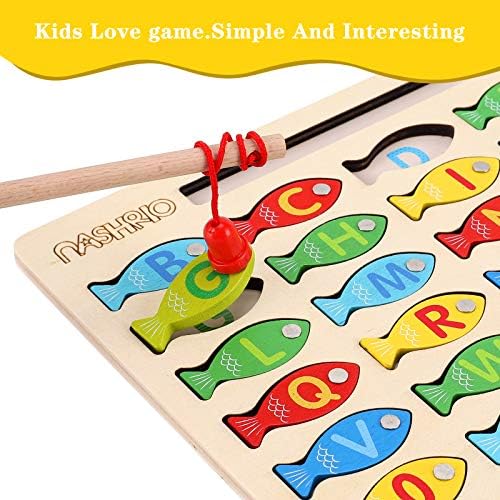 Magnetic Wooden Fishing Game Toy for Preschoolers, Alphabet Fish Catching Counting Games Puzzle with Numbers and Letters, Preschool Learning ABC and Math Educational Toys for 3 4 5 Years Old Kids - Image 3