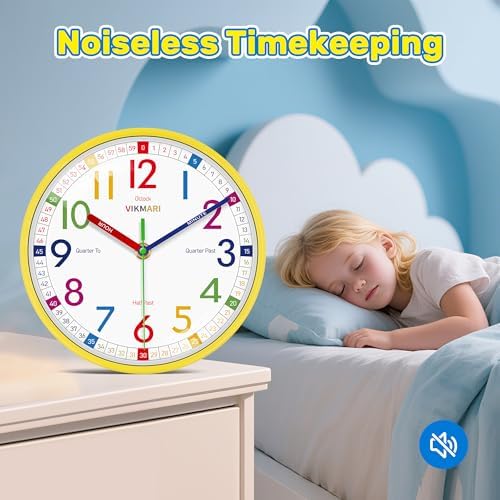 VIKMARI 8" Kids Wall Clock Learn to Tell Time Colorfull Analog Clock Silent - Image 4