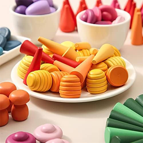 MIKNEKE 81 Wooden Loose Parts Sensory Bin Filler Toys, Mandala Rainbow Stacker Open Ended Toys, 27 Colors Sensory Training Educational Toys - Image 4