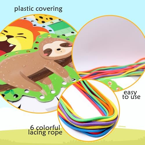 Omlisca Jungle Animal Lacing Cards for Kids 12 Packs Double Sided Sewing Kits Lion Wild Animal Sewing Cards Educational & Learning Activities Fine Motor Skill for School Supplies Jungle Party Decor - Image 3