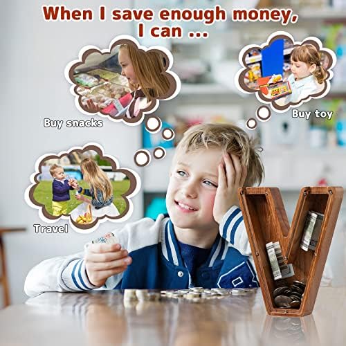 Personalized 12" Extra Large Wooden Letter Piggy Bank for Kids Boys Girls, (Laser Engraved Name) Custom Initial Letter Shape Piggy Bank, Alphabet Coin Bank Grandchildren Birthday - Image 5