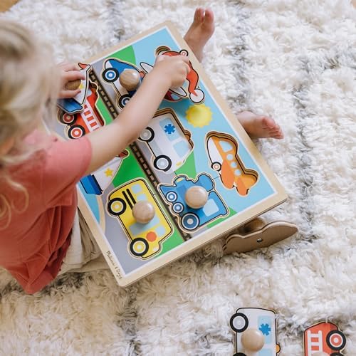 Melissa & Doug Vehicle Jumbo Knob Puzzle, Wooden Peg Puzzle for Toddlers, Educational Toy for Shape Recognition and Fine Motor Skills, Ages 1+ - Image 2