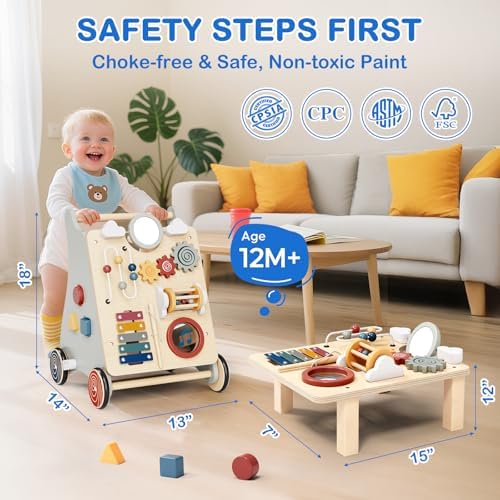 3 in 1 Wooden Baby Push Walker, Montessori Push Walker for Babies 12 Months - Image 3