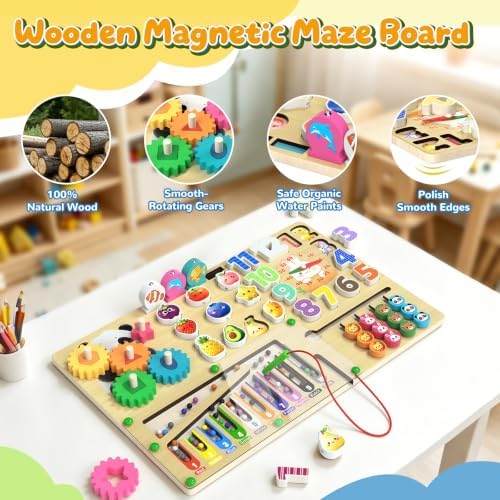 9-in-1 Montessori Busy Board Wooden Magnetic Maze Toy for 3+ Year Old Gift - Image 5