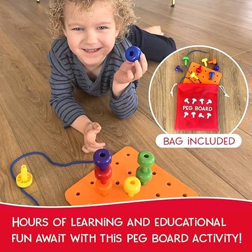 Blu Jay Foam Peg Board Toy - 36 Pegs, Foam Board, Lacing String, Storage Bag - Occupational Therapy Toys - Fine Motor Skills Toys for Toddlers and Kids (Orange) - Image 2