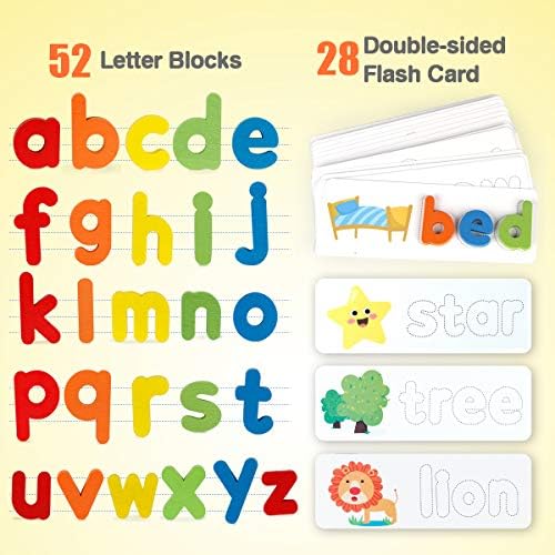 Coogam Read Spelling Learning Toy, Wooden Alphabet Flash Cards Matching Sight Words ABC Letters Recognition Game Preschool Educational Tool Set for 3 4 5 Years Old Girls and Boys Kids - Image 2