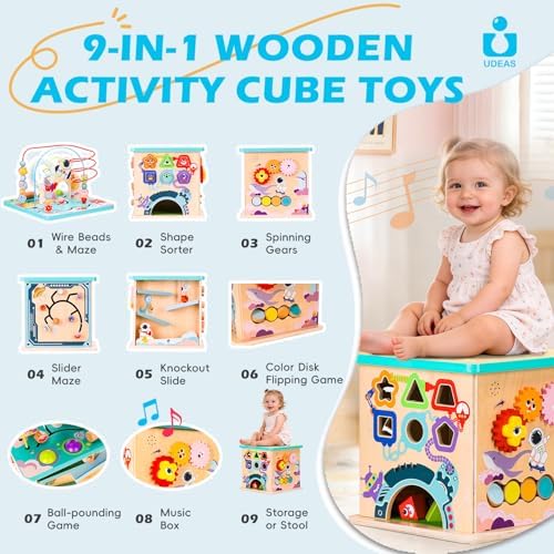 Pre-Assembled 9-in-1 Large Wooden Activity Cube Toy for Toddlers 18M+ - Image 5