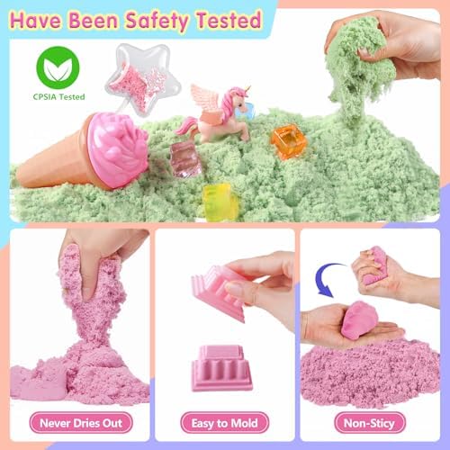 Aliex Unicorn Sensory Sand Bin for Girls, Complete Moldable Play Sand Kit - Image 4