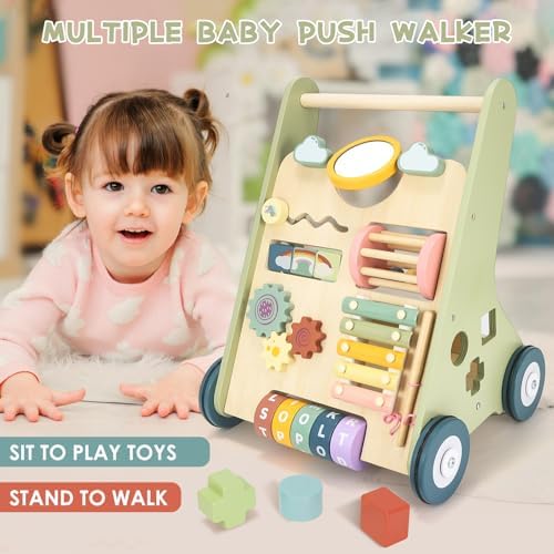 Wooden Baby Push Walker,Montessori Push Walker for Babies 10-12 Months - Image 2