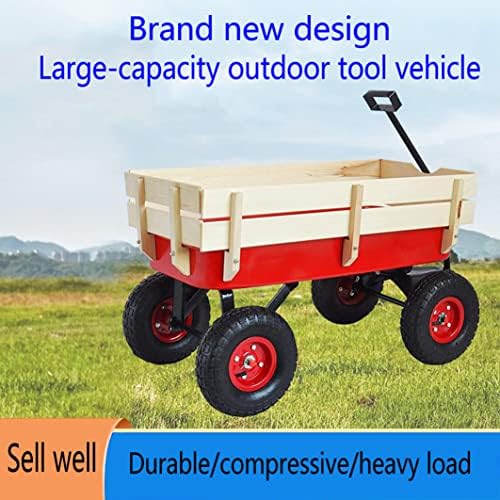 Heavy Duty Kid Wagons for Kids All Terrain Wagon Removable Wooden Wagons, Folding Wagons for Kids Gift, Christmas, Halloween, Back to School (Red) - Image 2