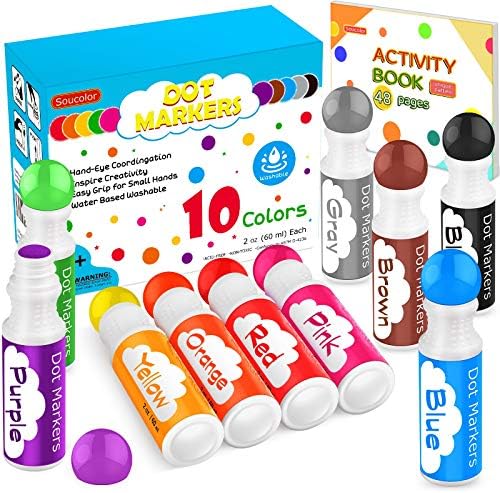 Soucolor Washable Dot Markers,10 Vibrant Colors 48 Pages Activity Book by Soucolor