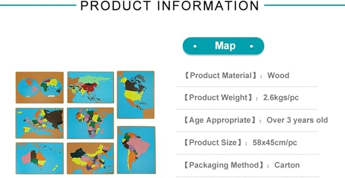 Scientific Culture World Puzzles Map with Knob 3D Puzzle Game Geography Learning Wood Maps Color Board Montessori Scientific Geography World Map Educational Teaching Toys (South America) - Image 3