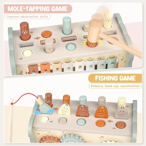 Joyreal Wooden Montessori Toys for 1 Year Old - Neutral Color Noah's Ark Toy and Hammering Pounding Toy - Christmas Birthday Gifts for 1-3 Year Old Toddler - Image 6