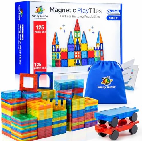 SUNNY AUNTIE Magnetic Tiles STEM Toys Building Set, Ages 3+ - 125 Pieces by SUNNYAUNTIE
