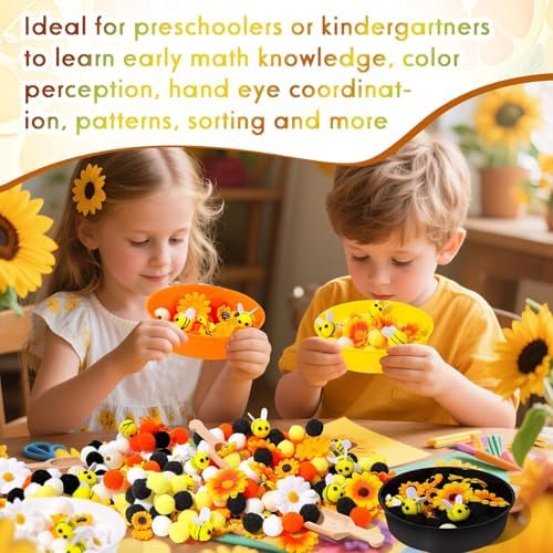 172 Pcs Sunflower Sensory Bin Filler Spring Summer Bee Honeycomb Counting Sorting Sensory Bin Items Fine Motor Sunflower Counts for Easter Day Spring Summer Sorting Counting Decor - Image 6