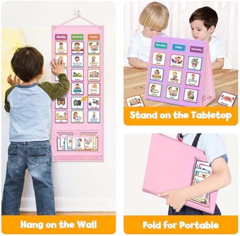 Large Visual Schedule for Kids Chore Reward Chart,Bedtime Routine Chart for Toddlers,Double Side Schedule Board with 109 Cards for Home School Planner,Autism Learning Materials (Pink) - Image 4