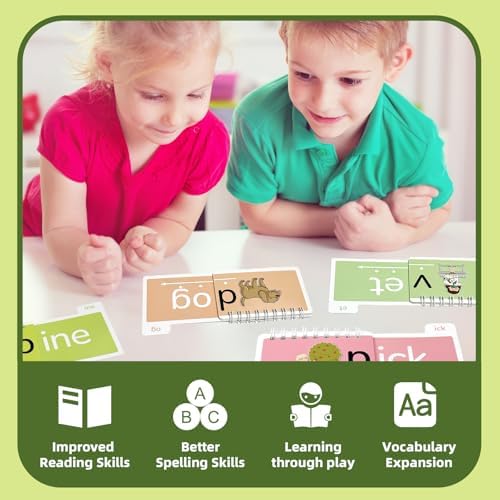Phonics Flash Cards Word Family Build Book, 40 Read and Rhyme Flip Books Learn to Read Sight Words Flash Cards Kindergarten Reading Games for Kids Ages 4-8 1st 2nd 3rd Learning Activity - Image 3