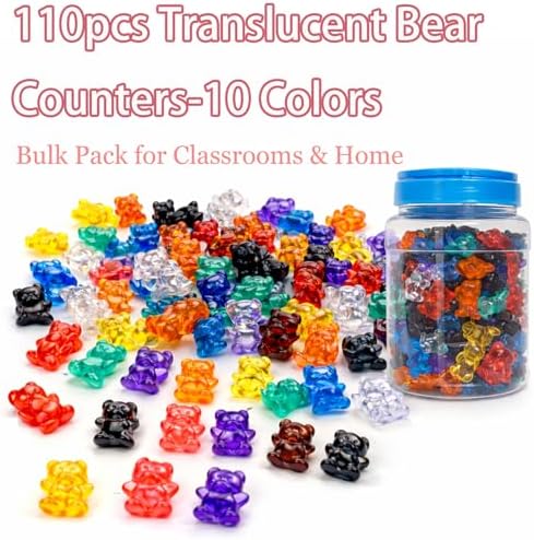 110 PCS Translucent Counting Bears with Storage Jar, Color Sorting Math Manipulatives for Toddlers 3+, Preschool & Kindergarten Learning Toys, Bear Counters - Image 6