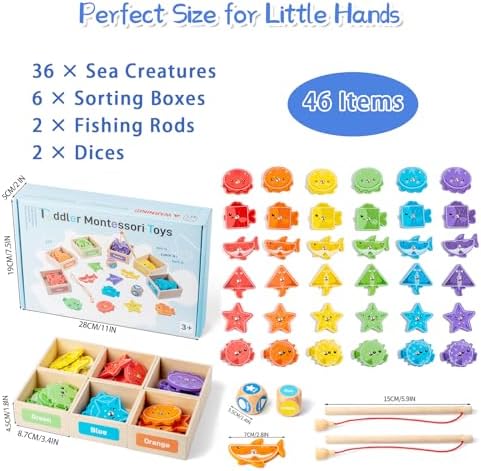 Montessori Fishing Game for Toddlers,Wooden Magnetic Fishing Game,Early Educational-Shape & Color Sorting Toy for Kid 3-5,Preschool Learning Fine Motor Skill,Classroom Matching Activity - Image 6