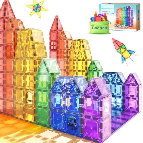 Coodoo Magnetic Tiles Kids Toys STEM Magnet Toy for Toddler Magnetic Blocks Building Preschool Learning Sensory Montessori Toys for 3+ Year Old Boys and Girls, Safe Creativity Toddler Kids Toy 40PCS by Coodoo