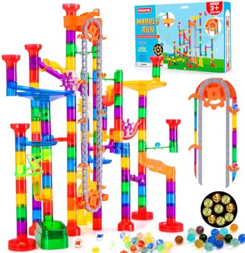 247Pcs Marble Run with Motorized Elevator, Construction Building Blocks Toys with 30 Glass Marbles and 30 Glow in The Dark Marbles, STEM Gifts for Boys and Girls by Meland
