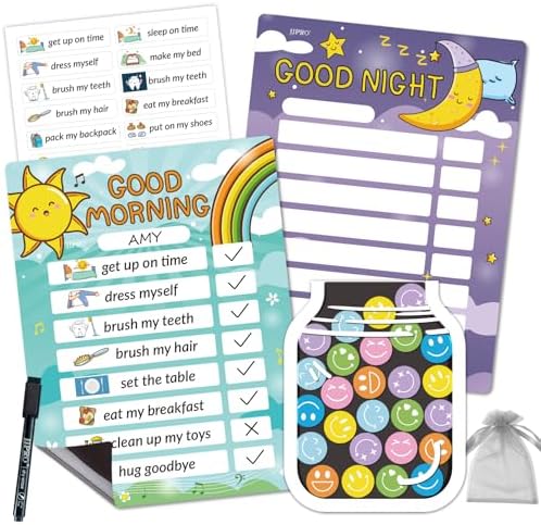 Magnetic Bedtime/Morning Routine Chart &Reward Jar for Kids -Toddler Morning Checklist Board,Daily Reward Routine Chart for Kids,Dry Erase Bedtime Reward Chart,Daily Schedule Chart at Home by JJPRO