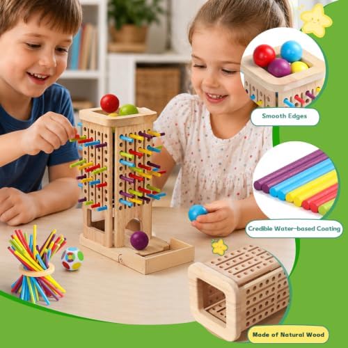 Montessori Toys for 3 Year Old, Fine Motor Skills Pick Up Sticks Ball Drop - Image 6