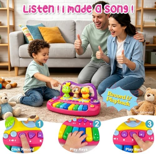 Sealive Toddler Piano Toy, Musical Keyboard with Spinning Animals, Record - Image 3