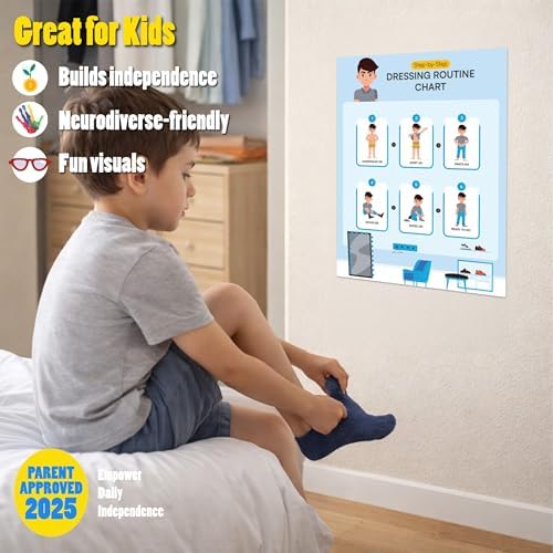 Educational Chart for Kids Step by Step Laminated 9x12 Inch for Children Self Care Visual Chart Ideal for Special Needs and Autism (Dressing Routine Chart) - Image 4