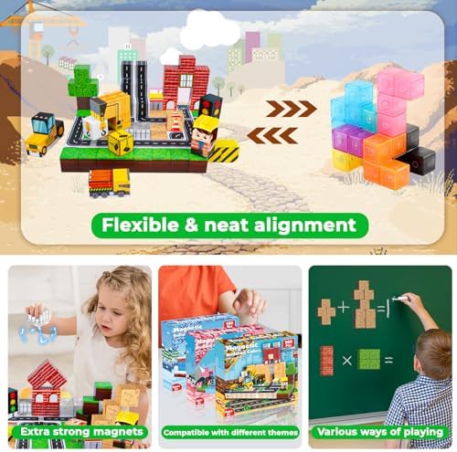 ToyUnited Magnetic Blocks - 100PCS Magnetic Building Blocks Magnet Cubes Stacking Construction Set, STEM Montessori Sensory Toys for Kids Boys Girls Ages 3-5 6-8 Holiday Birthday Gifts - Image 5