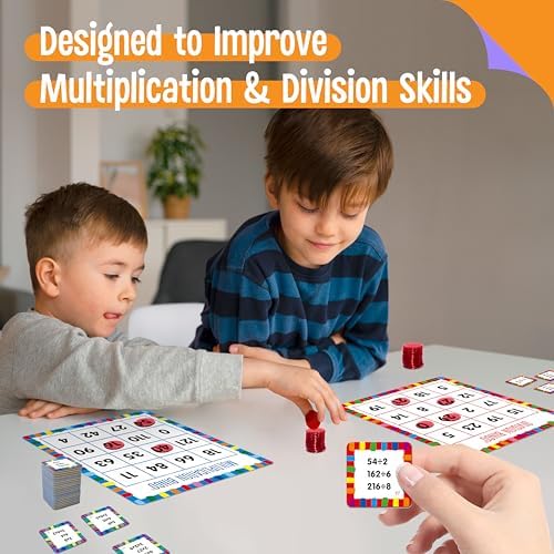 SpriteGru Multiplication & Division Bingo Game, 480 Math Problems, 2 Educational Math Board Game for Kindergarten and Preschool Kids 4-8, Perfect for Classroom & At Home (Up to 25 Players) - Image 4